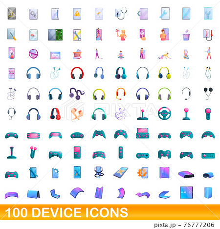 100 device icons set, cartoon style 76777206