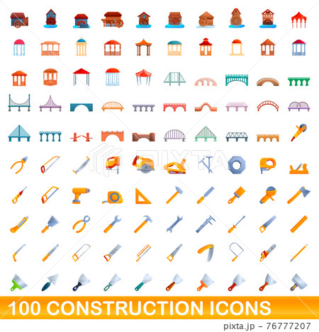 100 construction icons set, cartoon style 76777207
