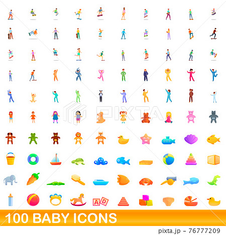 100 baby icons set, cartoon style 100 baby icons set, cartoon style 76777209