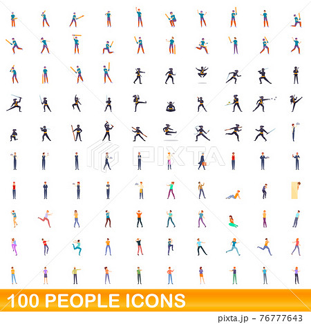 100 people icons set, cartoon style 100 people icons set, cartoon style 76777643
