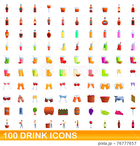 100 drink icons set, cartoon style 76777657