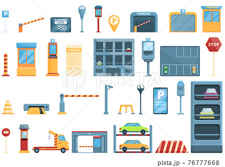 Paid parking icons set, cartoon style 76777668