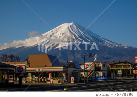 Fuji mountain with snow in winter Kwaguchigo City Fuji mountain with snow in winter Kwaguchigo City 76778296