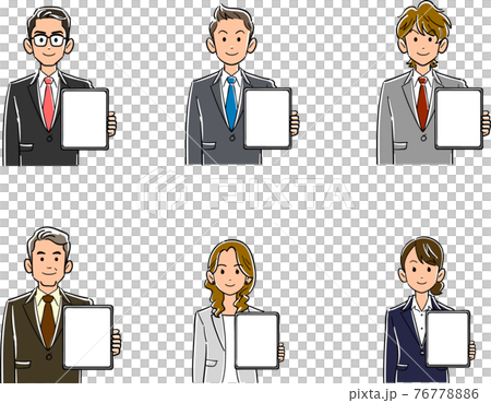 Men and women in suits holding tablet PCs 76778886