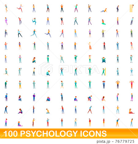100 psychology icons set, cartoon style 76779725