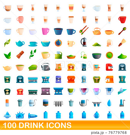 100 drink icons set, cartoon style 76779768
