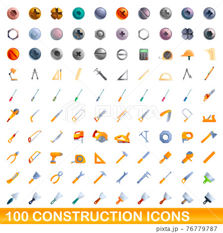 100 construction icons set, cartoon style 100 construction icons set, cartoon style 76779787