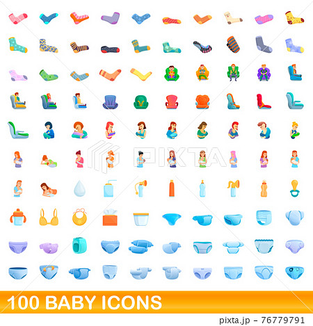 100 baby icons set, cartoon style 100 baby icons set, cartoon style 76779791