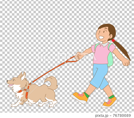 犬と散歩を楽しむ子供のイラスト素材