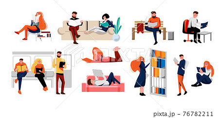 Student studying or people reading set isolated on white 76782211