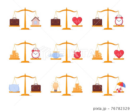 Weighing scale work life balance set isolated on white Weighing scale work life balance set isolated on white 76782329