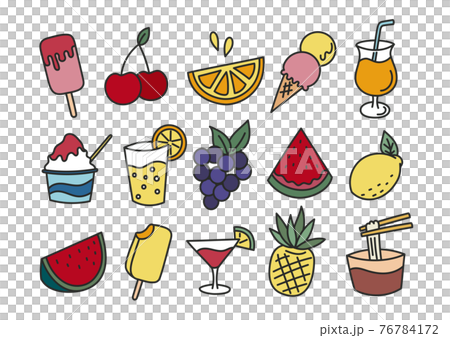 Illustration of summer food and drink with color lines 76784172