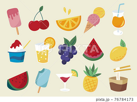夏の食べ物と飲み物のイラスト カラーのイラスト素材
