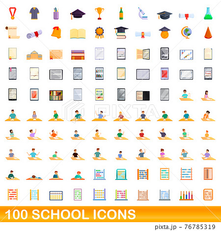 100 School Icons Set Cartoon Styleのイラスト素材