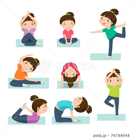 Cute girl doing yoga on a white background Cute girl doing yoga on a white background 76789048