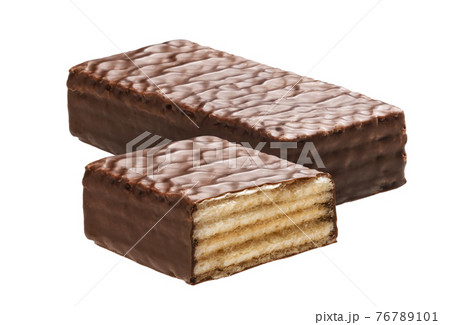 Waffle chocolate bar isolated on white background 76789101