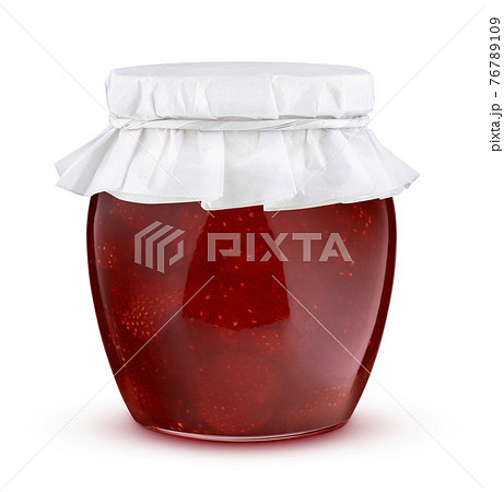 Jar of strawberry jam isolated on white background 76789109