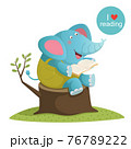 Cartoon elephant reading a book 76789222