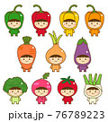 Set of kids in cute vegetables costumes 76789223