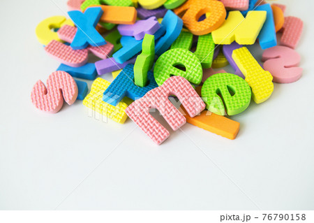 Multicolored letters. Letters for the study of children in kindergarten or school, fluted letters, tactile letters. 76790158