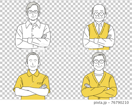人物イラスト 男性 セット 正面 腕組み シニアのイラスト素材