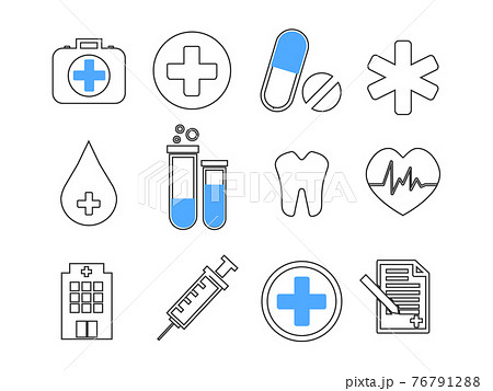 Set vector line icons, sign in flat design medicine, pharmacology, oncology, blood count, medical ethics with elements for mobile concepts and web app. Collection modern infographic logo or pictogram. 76791288