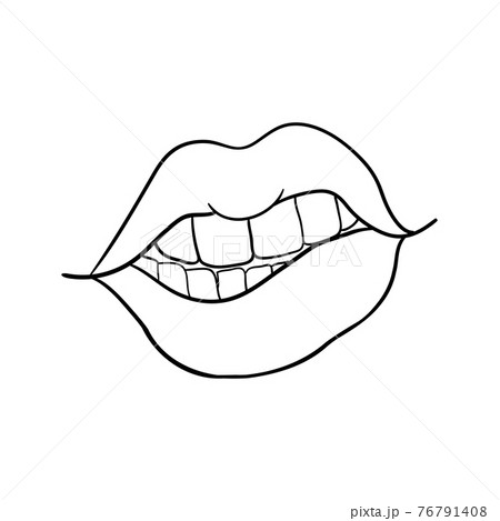 Sexy plump lips kiss isolated line art, Hand drawn illustration, Vector sketch 76791408