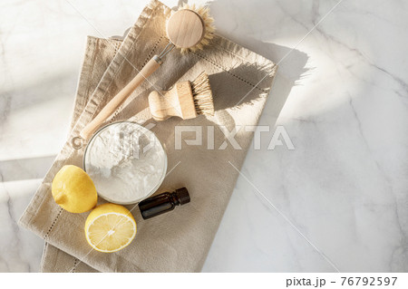Zero waste kitchen cleaning concept. Eco friendly natural cleaning tools and products. Zero waste kitchen cleaning concept. Eco friendly natural cleaning tools and products. 76792597