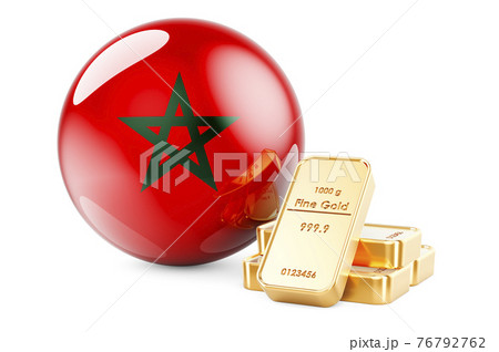 Golden ingots with Moroccan flag. Foreign-exchange reserves of Morocco concept. 3D rendering 76792762