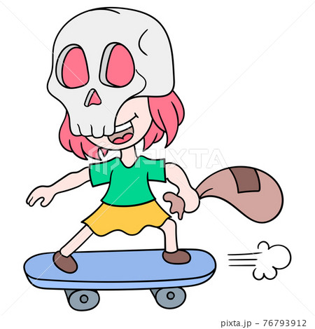 a girl riding a skate skateboard wearing a...のイラスト素材