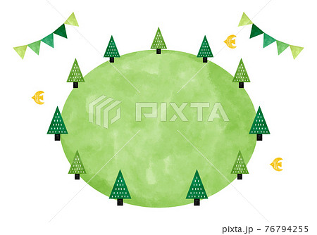 木とガーランドの広場 水彩ベクターイラストのイラスト素材