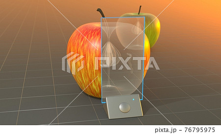 Apple scanner, fruit quality x-ray inspection device, technologies of future concept illustration, 3D rendering Apple scanner, fruit quality x-ray inspection device, technologies of future concept illustration, 3D rendering 76795975