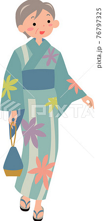 浴衣を着たシニア女性のイラスト素材