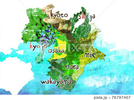 近畿地方の地図文字付きのイラスト素材