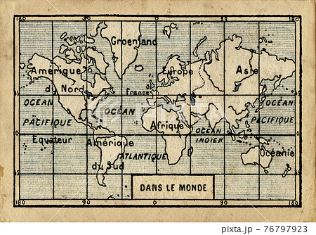 アンティークペーパーに印刷された、フランスの古地図のイラスト素材