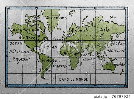 コテ塗り壁に描かれた フランスの古地図のイラスト素材