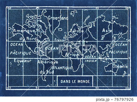 青焼き風の、フランス語ビンテージマップ 76797926
