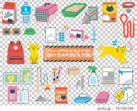 Cat disaster prevention goods illustration set 76798386