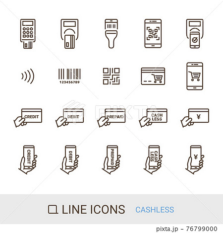 Ecサイトアイコン ショッピングガイド キャッシュレス決済 ラインアイコンのイラスト素材