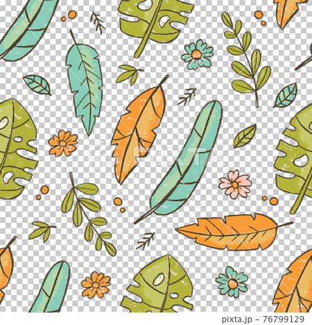 HAND DRAWN LEAVES ORANGE Tropical Nature Grunge Style Seamless Pattern Vector Illustration For Print 76799129