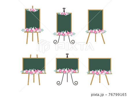 バラで装飾されたウェルカムボード 縦型の黒板のイラスト素材