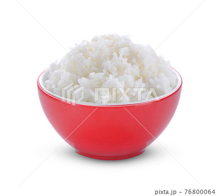 Rice in red bowl on white background Rice in red bowl on white background 76800064
