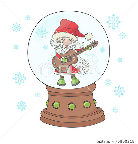 GUITAR SANTA Merry Christmas New Year Cartoon Musician Holiday Hand Drawn Vector Illustration Set For Print 76800219