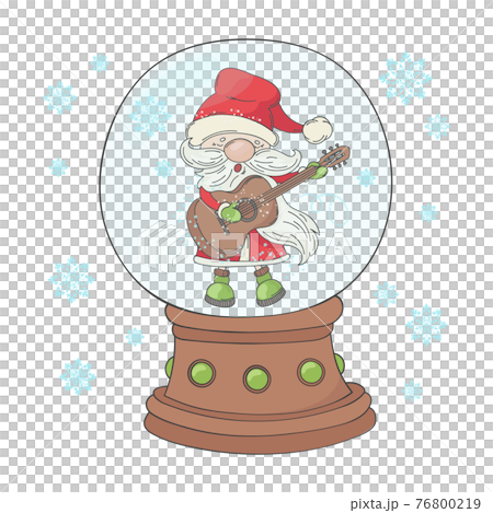 GUITAR SANTA Merry Christmas New Year Cartoon Musician Holiday Hand Drawn Vector Illustration Set For Print 76800219