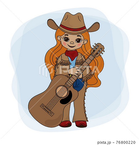 GUITAR PLAYER Cowgirl American Cowboy Western Music Festival Vector Illustration Set For Print 76800220