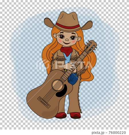GUITAR PLAYER Cowgirl American Cowboy Western Music Festival Vector Illustration Set For Print 76800220