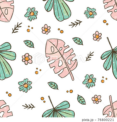 GRUNGE LEAVES Tropical Nature Hand Drawn Style Seamless Pattern Vector Illustration For Print GRUNGE LEAVES Tropical Nature Hand Drawn Style Seamless Pattern Vector Illustration For Print 76800221