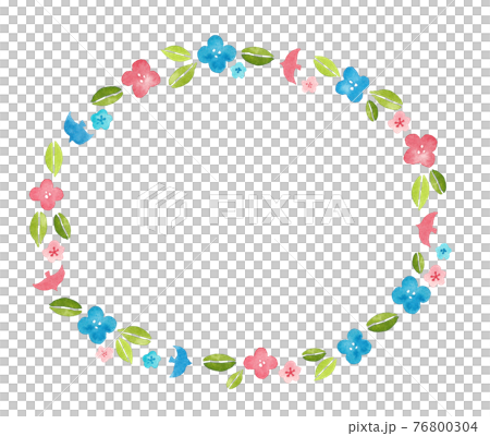 手描き水彩　北欧風の花　楕円フレーム 76800304