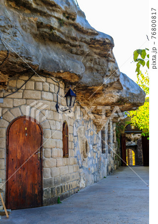Galician Cave St. Nicholas Monastery located on a bank of the Dniester river in Halytsya village, Chernivtsi region, Ukraine 76800817