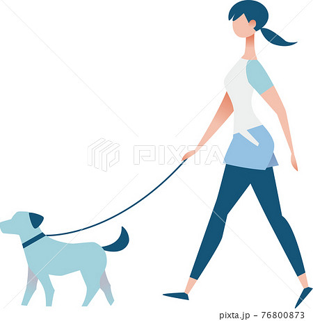 犬の散歩をするシンプルな女性のイラストのイラスト素材